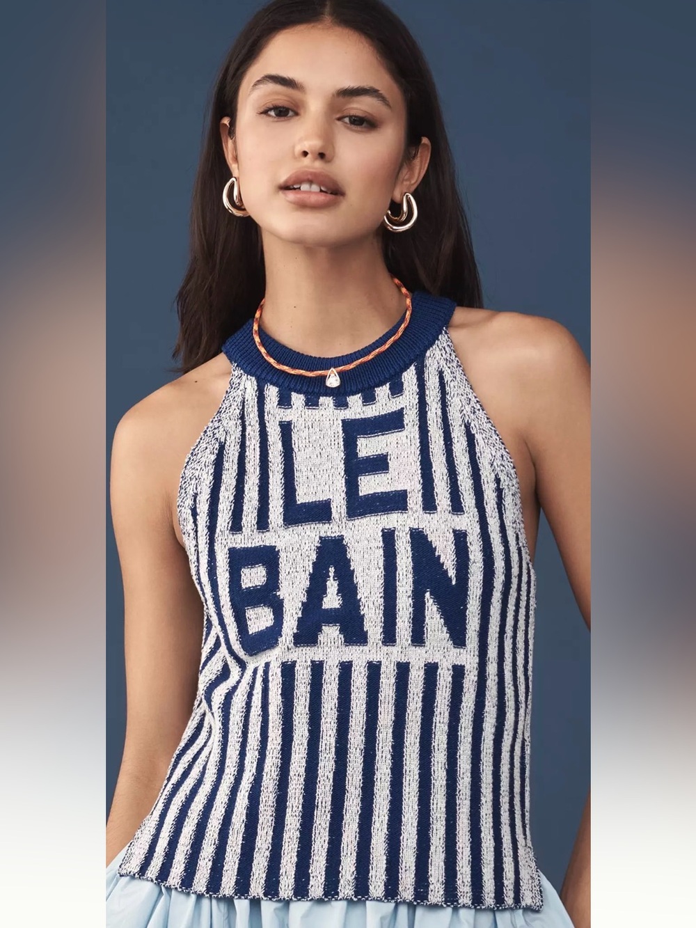 Anthropologie Navy & White Striped Knit Halter Tank